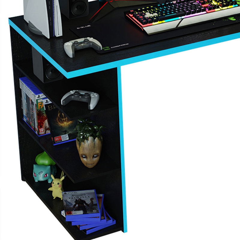 Bureau d'ordinateur l 53,54 po Jeronda, Noir / Bleu