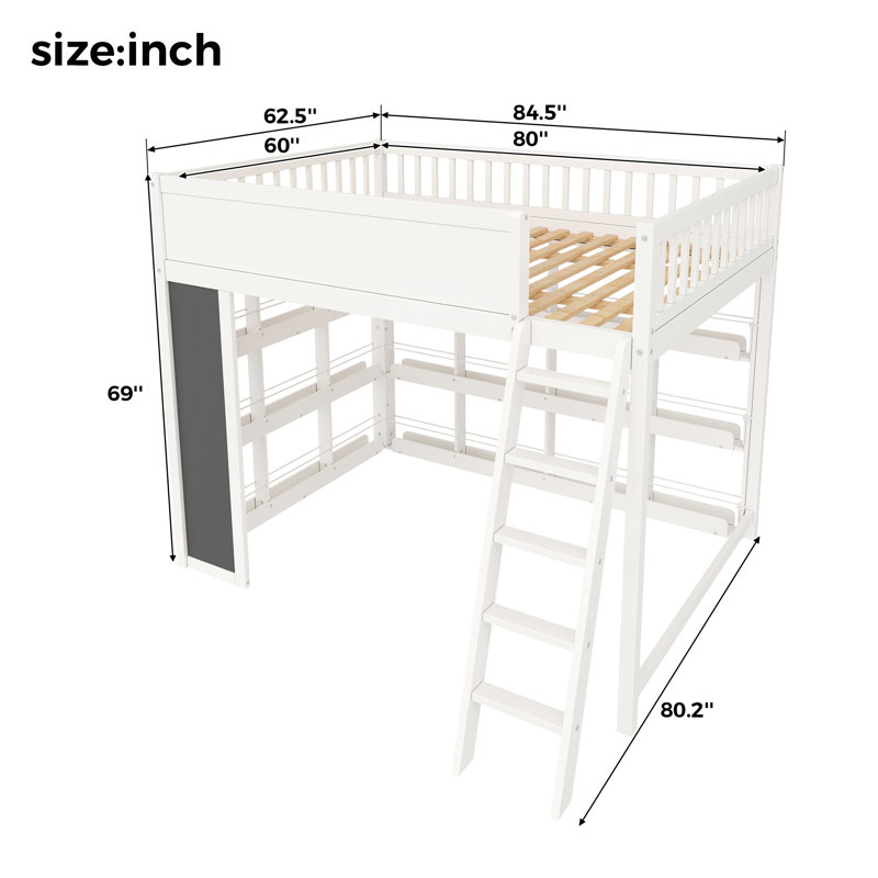 Solid Wood Loft Bed, Grand lit, Blanc
