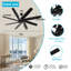 Ventilateurs de plafond de 72 pouces sans lumière avec télécommande, 8 pales réversibles, moteur à courant continu silencieux, minuterie, ventilateur de plafond industriel à 6 vitesses pour la cuisine de la chambre à coucher (noir)