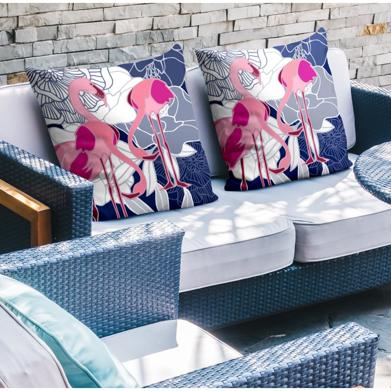 Outdoor Reversible Throw Pillow, 17W" x 17H", Navy Blue/Pink