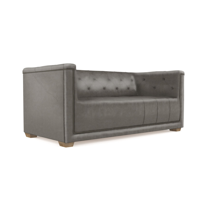 Velvet Sofa, Pumice Genuine Leather, 96"