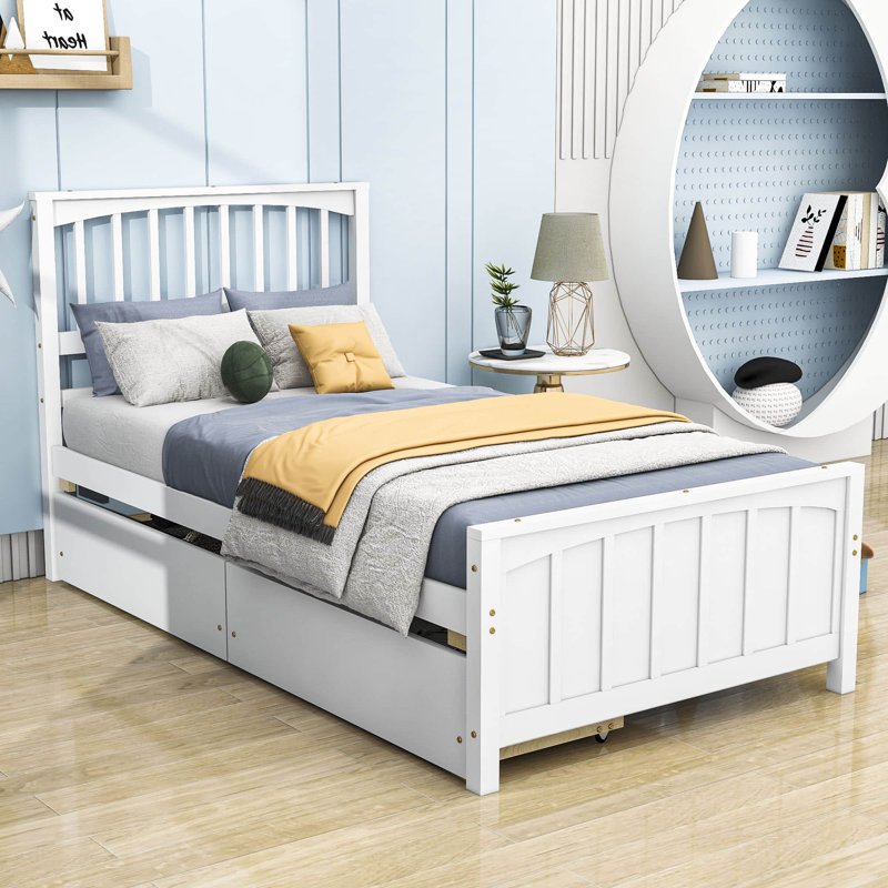 Lit plateforme simple avec tiroirs et rangement, Blanc