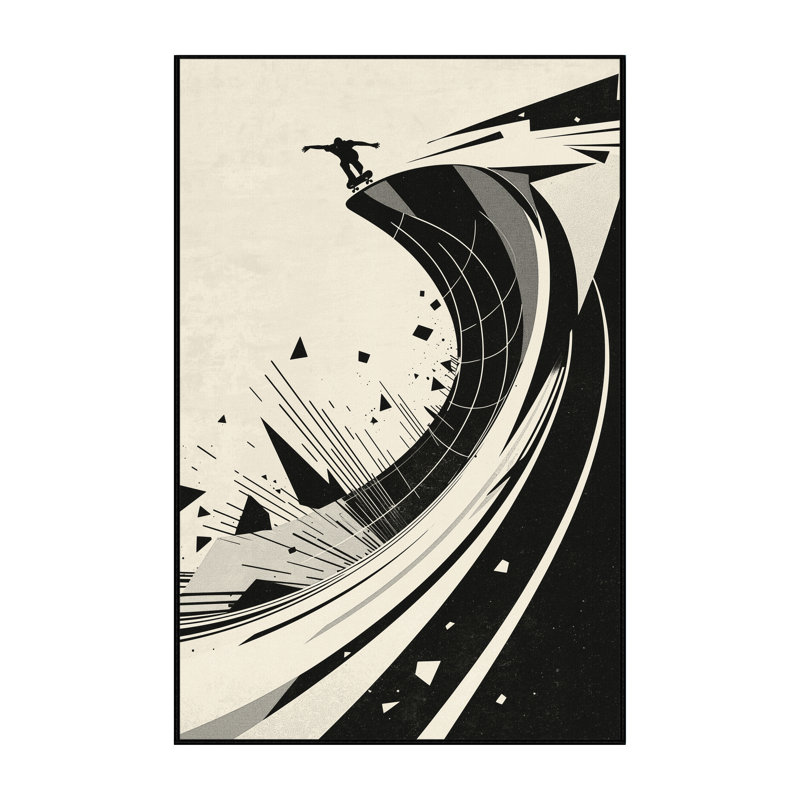 Machine Washable Hubbard Skateboard Halfpipe Trick Bold & Eclectic Modern Geometric Rug in Beige – Black Binding, 6x9