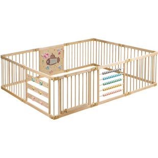 Zety Foldable Wooden Baby Playpen, 63" X 63", Under The Sea Activity Panels