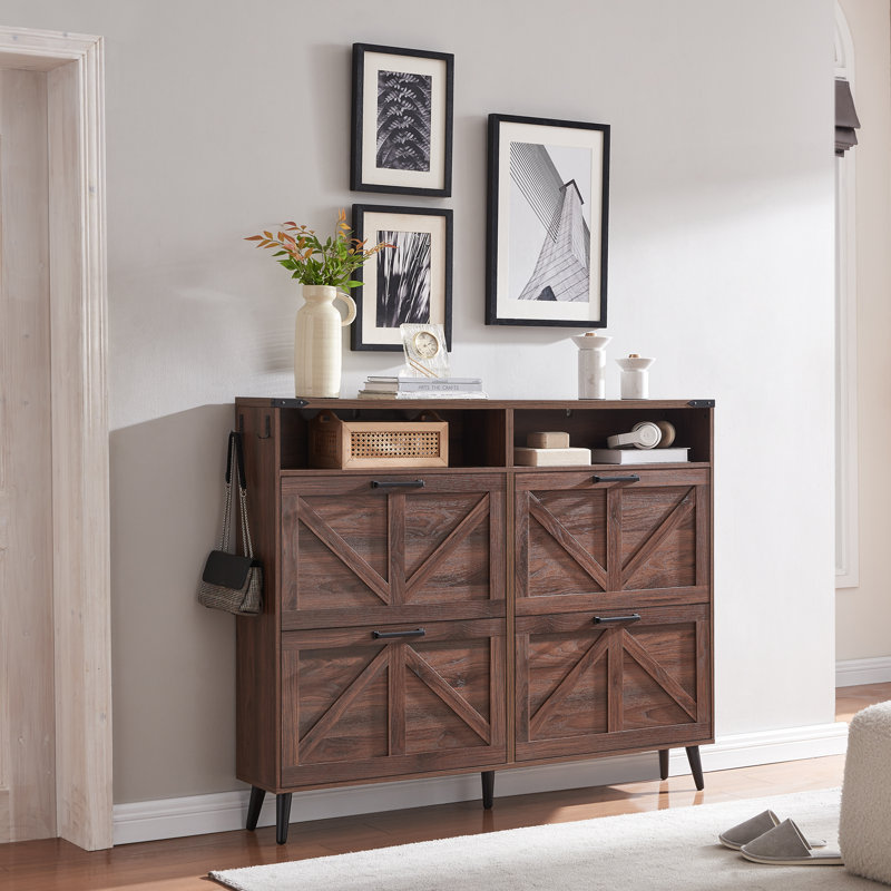 Armoire de rangement à chaussures avec portes réglables, Bois de chêne, 4