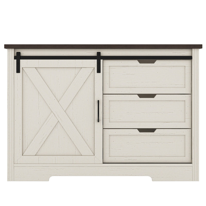 Armoire de rangement multifonctionnelle avec portes coulissantes silencieuses et trois tiroirs, idéale pour la salle à manger, le salon, la chambre à coucher et plus encore, pour économiser de l'espace