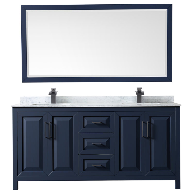 Daria 72'' W Double Vanity, Matte Black, Dark Blue, White Cultured Marble