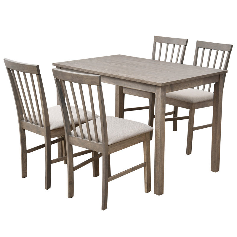 Modern Rustic Wood Dining Table And Chair Set, Grey/Khaki