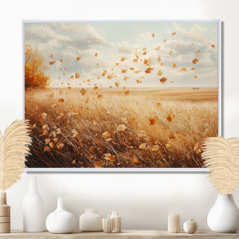 Inciarrano Windy Meadow Prairie Leaves II - feuilles, art mural, H 30 po x l 40 po, Impression encadrée flottante, Blanc