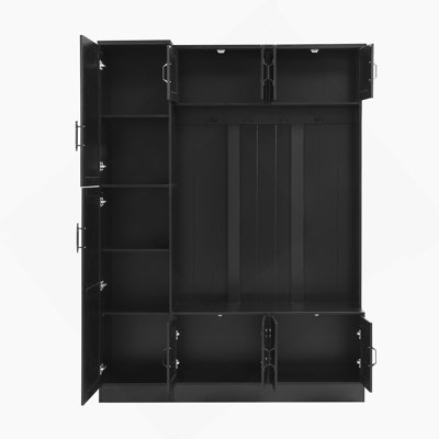 Multifunctional Hall Tree With Shoe Storage, Entryway Bench, Cabinets, Hooks And Adjustable Shelf For Home Organization