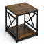 Table de bout, table d'appoint carrée à 2 niveaux avec tablettes de rangement ouvertes, table de chevet moderne avec structure en X en métal, canapé-lit en bois pour salon, chambre à coucher, bureau, dortoir