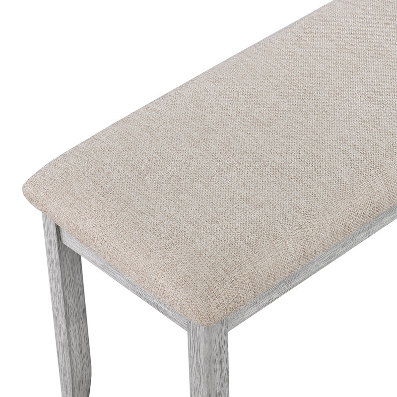 Ensemble de salle à manger 3 pièces en bois massif avec 2 bancs, Brun foncé, Gris, Beige / gris