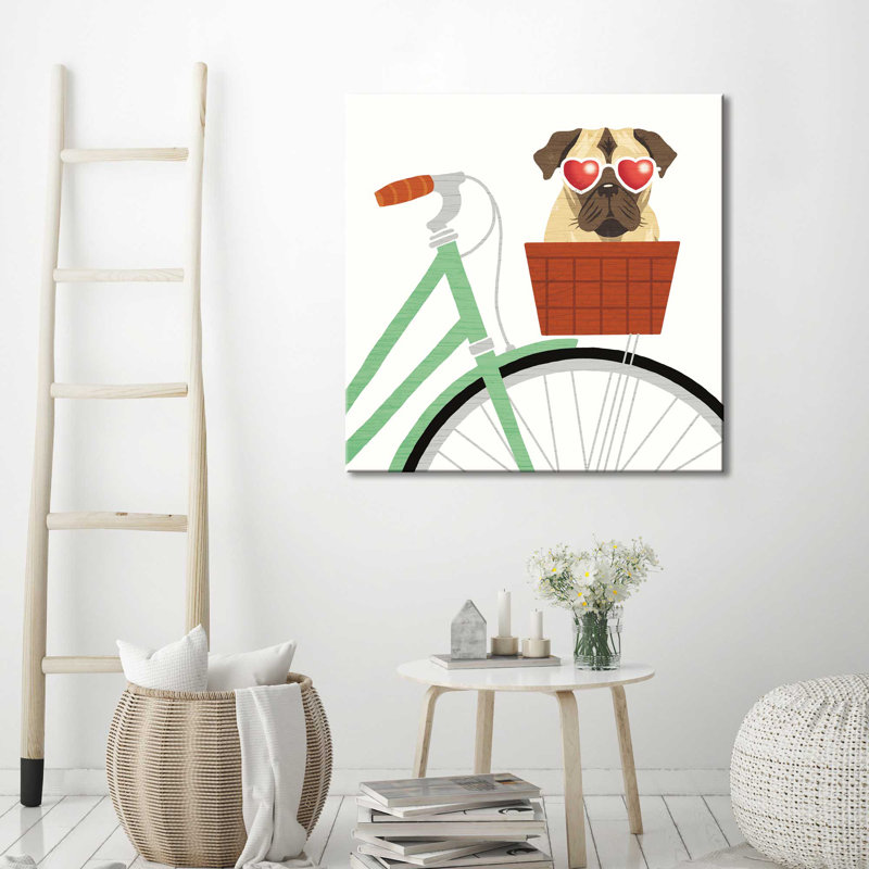 «Beach Bums Pug Vélo I», impression, H 36 po x l 36 po x P 1,5 po, Toile tendue