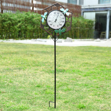 Pink Petals Garden Stake Outdoor Thermometer