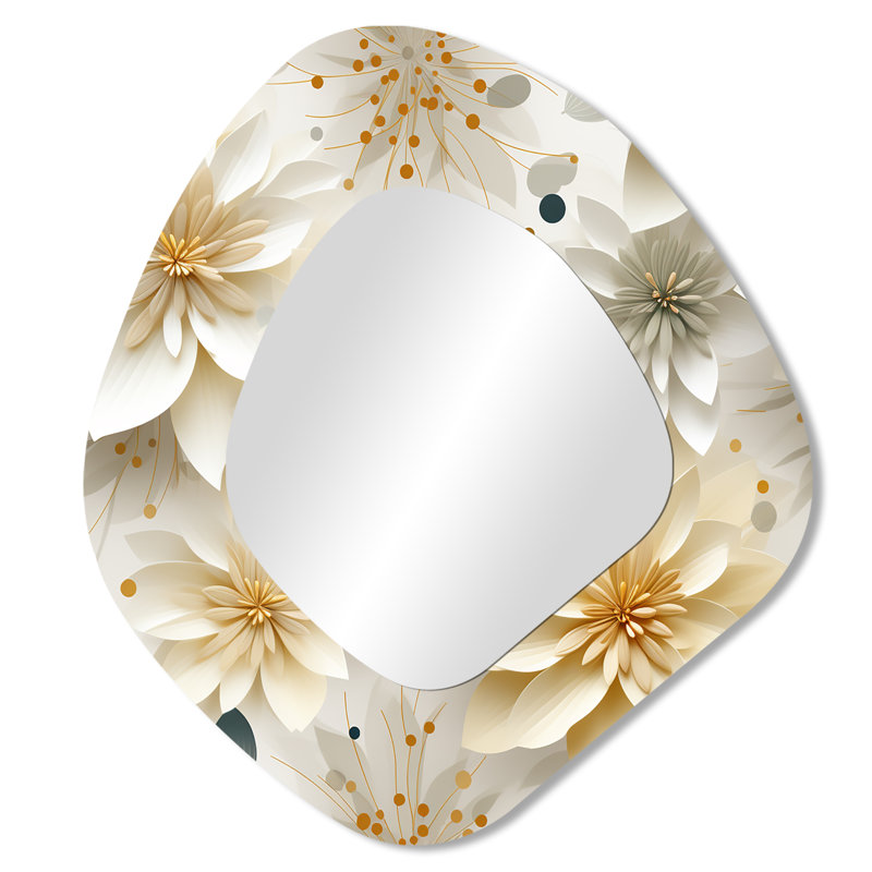 Carnation Mandalas fleurs Boho motif V - floral unique forme unique miroir mural, miroir asymétrique de chalet, art imprimé en métal