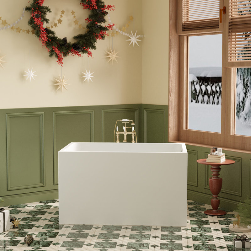 Baignoire autoportante en acrylique de 43 po sans siège Tub Baignoire de trempage japonaise de forme carrée Certified Certifié Cupc, drain et trop-plein chromés