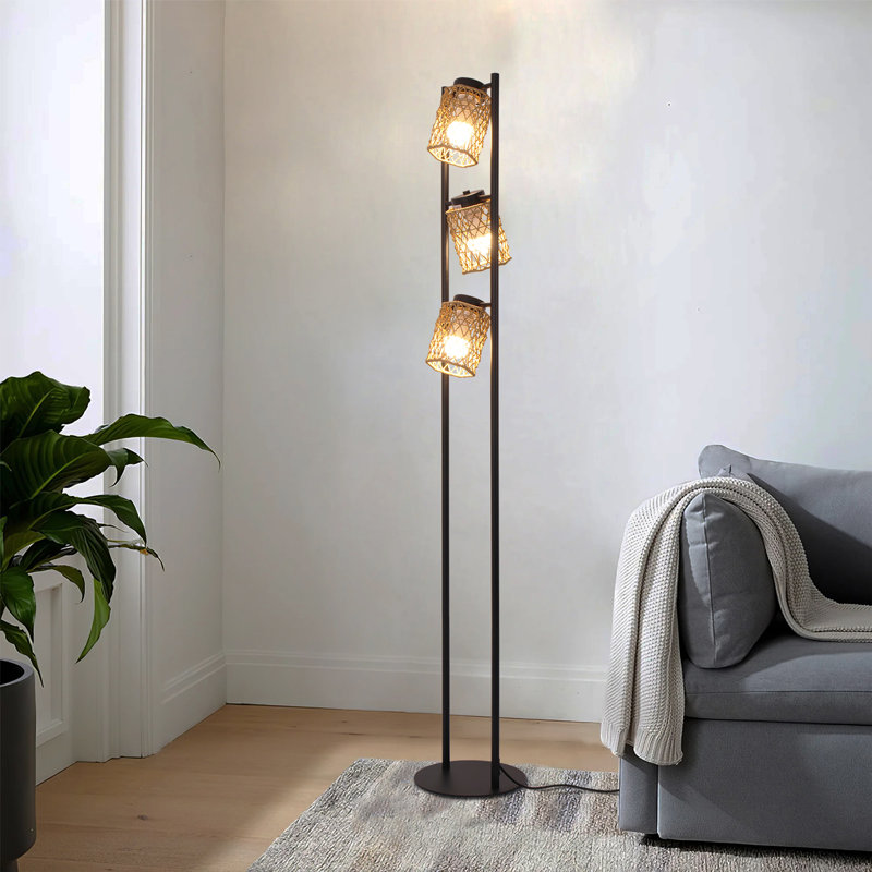 Lampe sur pied 63,98 "en rotin 3 lumières Boho Farmhouse
