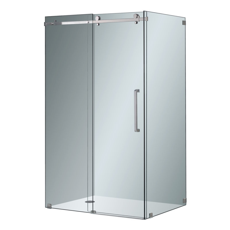 Moselle 48" W x 33" D x 75" H Frameless Rectangle Shower Enclosure, Stainless Steel