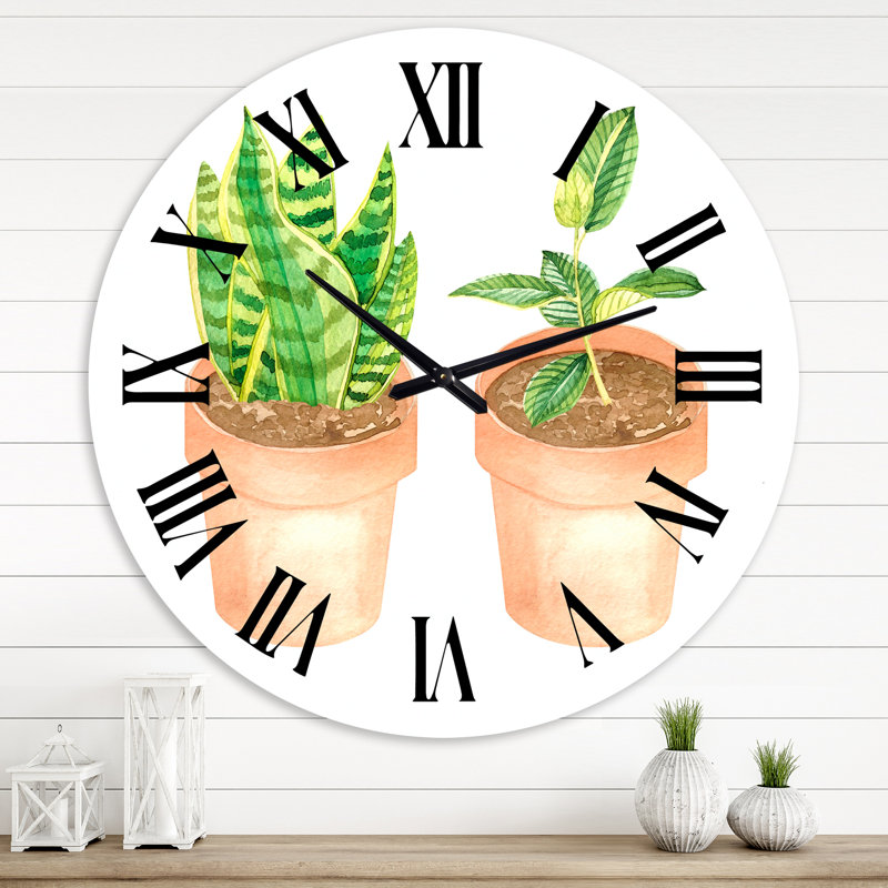 Horloge murale traditionnelle Sansevieria & Ficus, Grand