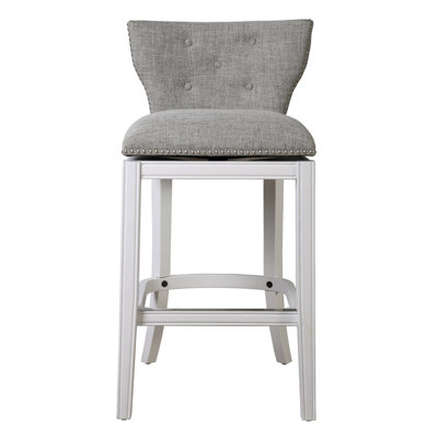 Tabouret de bar pivotant 31 po à hauteur de bar avec dossier gris, blanc et gris, 1 pièce
