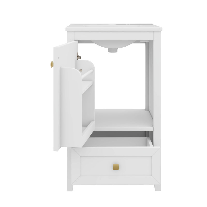 Meuble-lavabo en bois massif de 20 po avec lavabo, armoire autoportante, porte à fermeture douce, support de rangement, tiroir