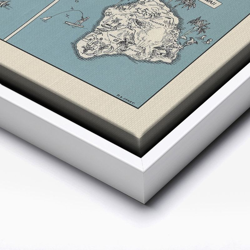Carte illustrée d'Hawaï, Canevas, Encadrement blanc, H 08 po x l 10 po