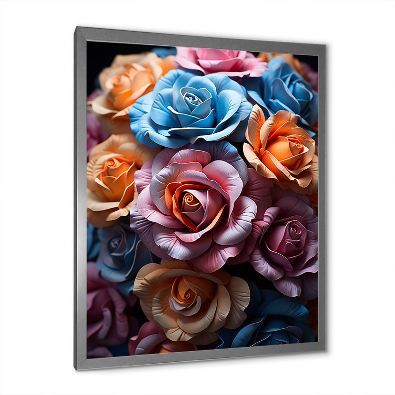 «Abstract Roses Exploded Beauty» sur toile, H 40 po x l 30 po x P 1,5 po, Cadre simple argenté