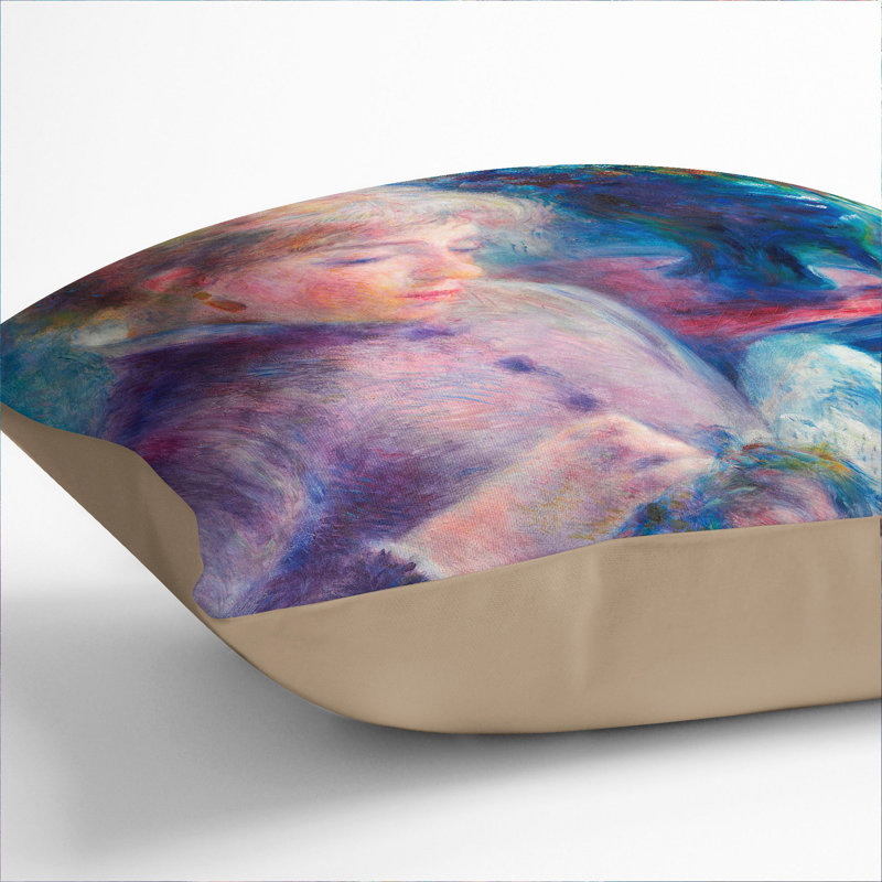 Young Woman Sewing Square Throw Cushion, Stone, 40cm H x 40cm W x 15cm D