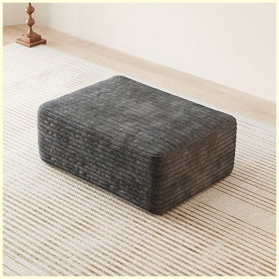 Dark Grey Plush Corduroy Sofa Ottoman, No-Assembly Square Ottoman Footrest for Living Room Bedroom