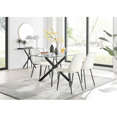 Lenworth 4 Seat Modern Leg Dining Table - Luxury Velvet Kitchen Dining Chairs