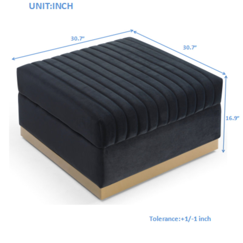 Big Size Velvet - Vertical Channel Foot Rest, Black Upholstered, Black