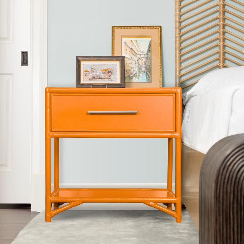 Olivia Collection 1 - Drawer Rattan Nightstand, Cocoa
