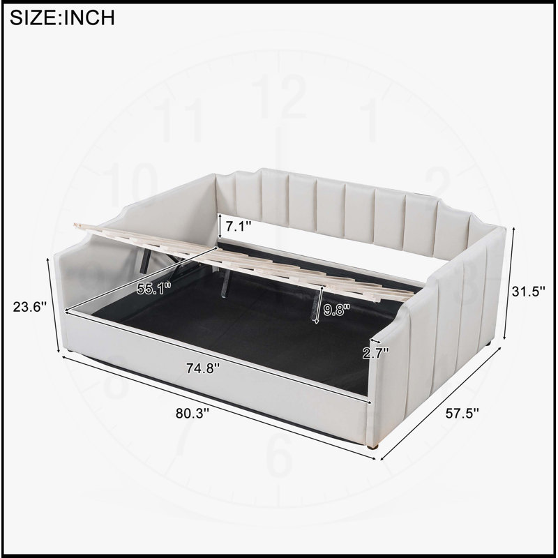 Upholstered Daybed with Underneath Storage, Perfect for Modern and Functional Living Spaces, Beige, Full/Double