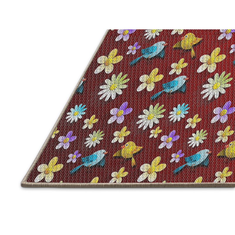 Tapis décoratif floral rouge Delilah, Rectangle 5 pi x 7 pi