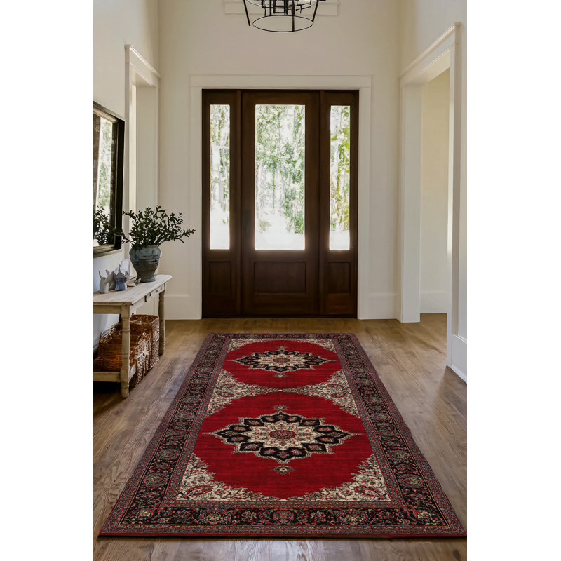 Tapis rouge en coton imprimé chenille Guria, Rectangle 4 pi x 6 pi 7 po