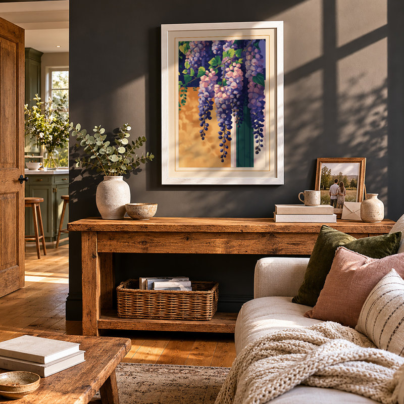 Wisteria in Terracotta Botanical - Framed Print, A4 - 29.7 x 21.0 cm, White