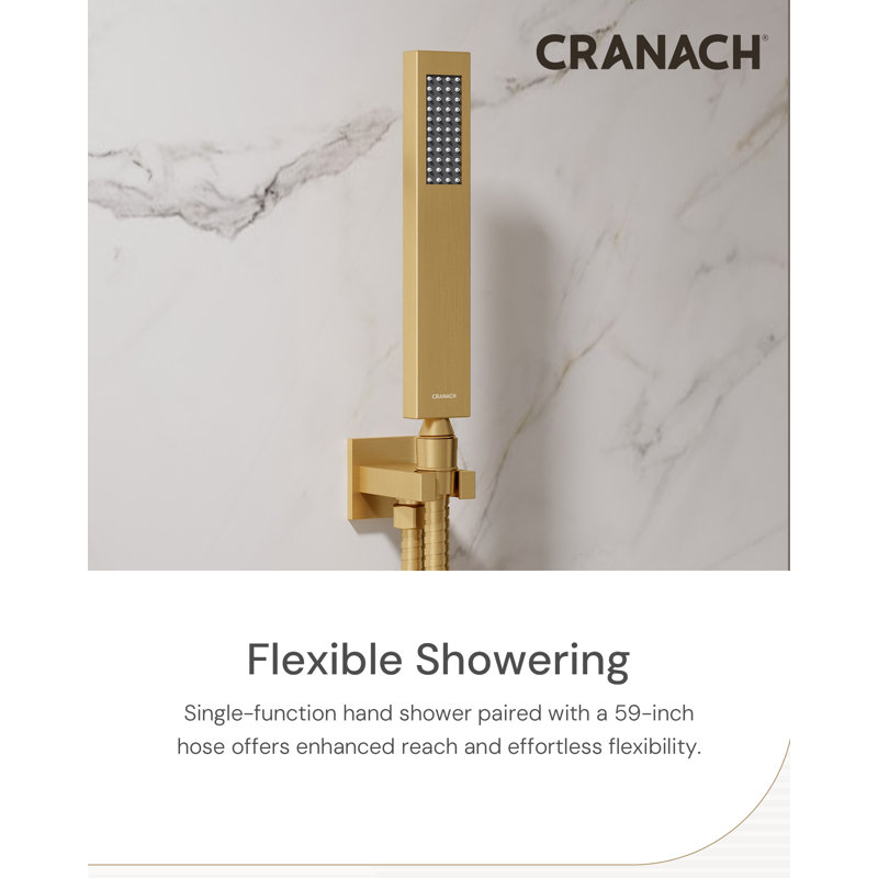 Rugen Brushed Gold Shower System, Large 12" Rain Shower Head with Handheld Combo, Wall Mount Shower Faucet Set with Pressure Balance Valve, Bathroom Shower Fixtures