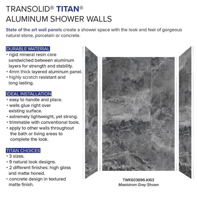 Titan 64 W 39 D 96 H Glue Up Solid Surface Wall