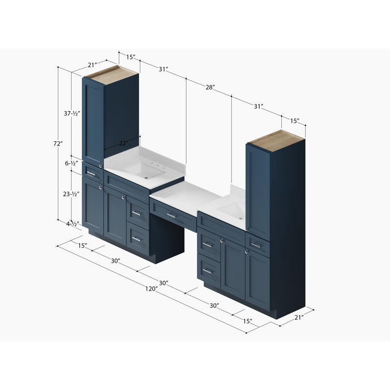 Ensemble de meuble-lavabo double 120 po Disar, Bleu