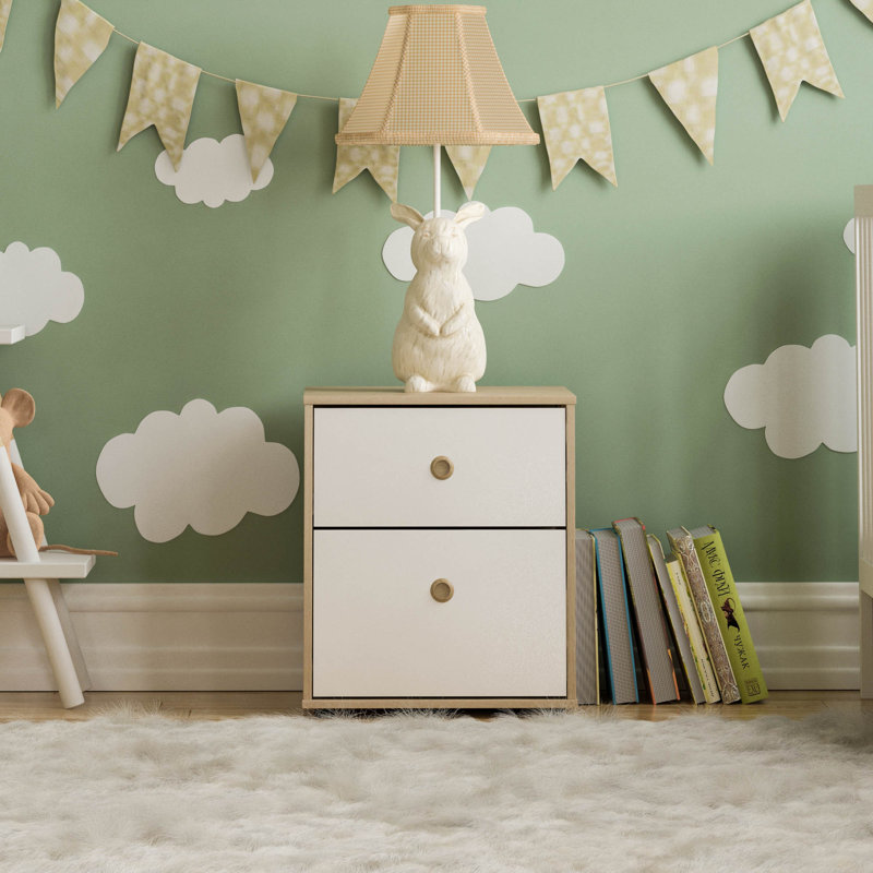 Kayshia 2 Drawer Bedside Table, White/Oak