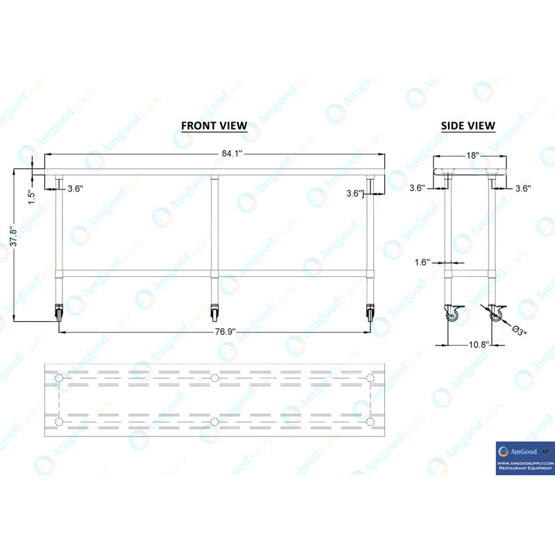 84" Stainless Steel Work Table with Galvanized Undershelf and Casters
