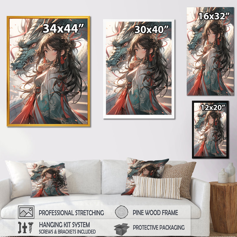 Red Manga Dragon Dreams II, H 32 po x l 24 po x P 1 po, Toile tendue