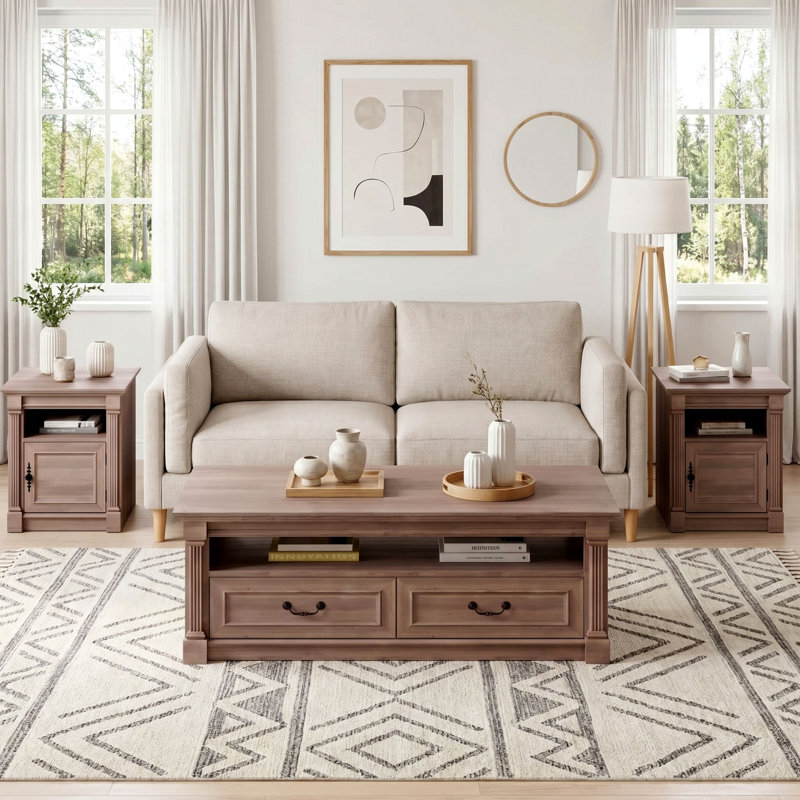 Table de bout Special Design avec 1 armoire - plateau rectangulaire en bois, finition lisse - table de chevet classique