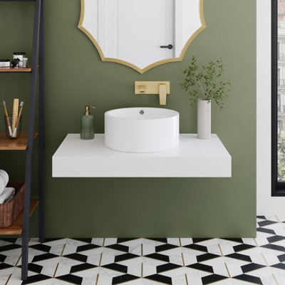 Swiss Madison Monaco 21.81" White Stone Circular Wall Mount Bathroom Sink with Overflow