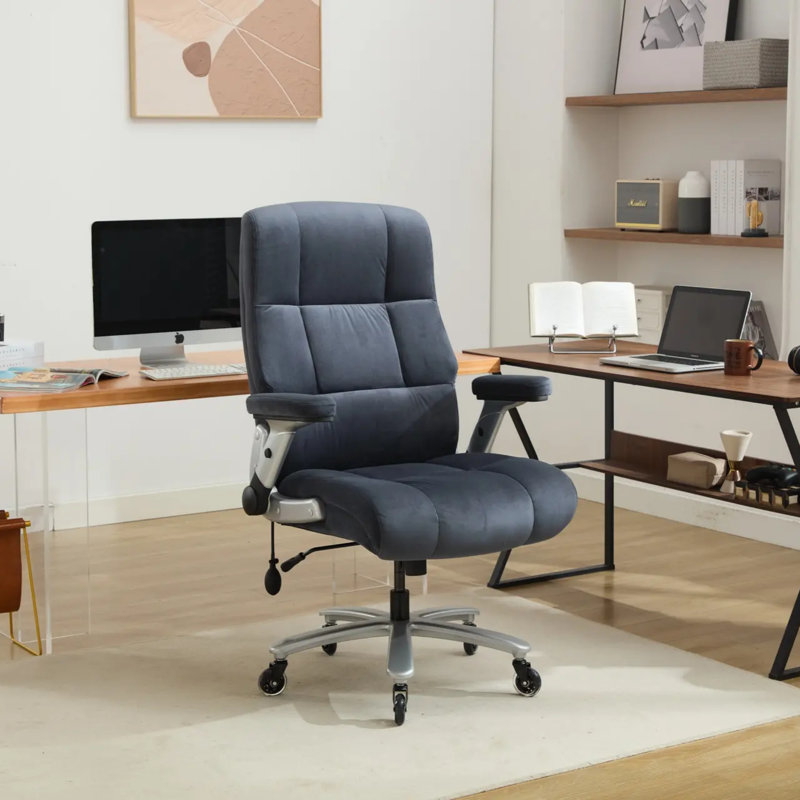 Fauteuil de direction moderne et grand de 26,4 po de large avec support lombaire gonflable et accoudoirs rabattables