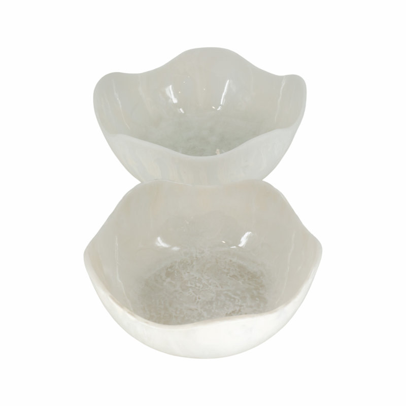 Joss & Main Set Of 2 Wavy Edged Polyresin Bowls In Classic White