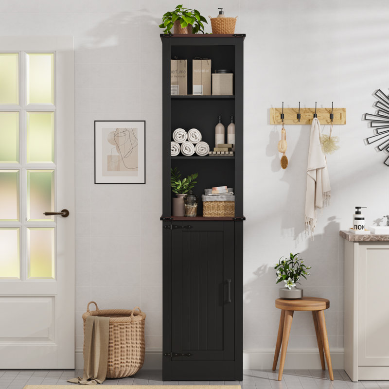 71" Tall Bathroom Cabinet, Farmhouse Storage Cabinet With Adjustable Shelves, Narrow Linen Cabinet For Bathroom, Laundry, And, Living Room, Black