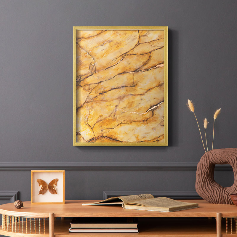Marbre jaune II, reproduction encadrée - bois massif, Or, H 10 po x l 8 po