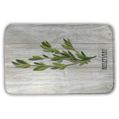 Rosemary on wood Bath Mat with Non-Slip Backing - Quick Dry Memory Foam Bathroom Rug - Absorbent - Modern Plush Spa-Style - Machine Washable