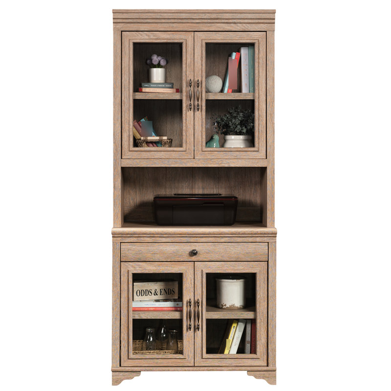 Brun pour bureau, bois d'ingénierie, tablette réglable derrière - portes en verre trempé, système de gestion des câbles, profondeur de produit de 31,47 po, largeur de 17,62 po, hauteur de 43,24 po avec finition, design, bois